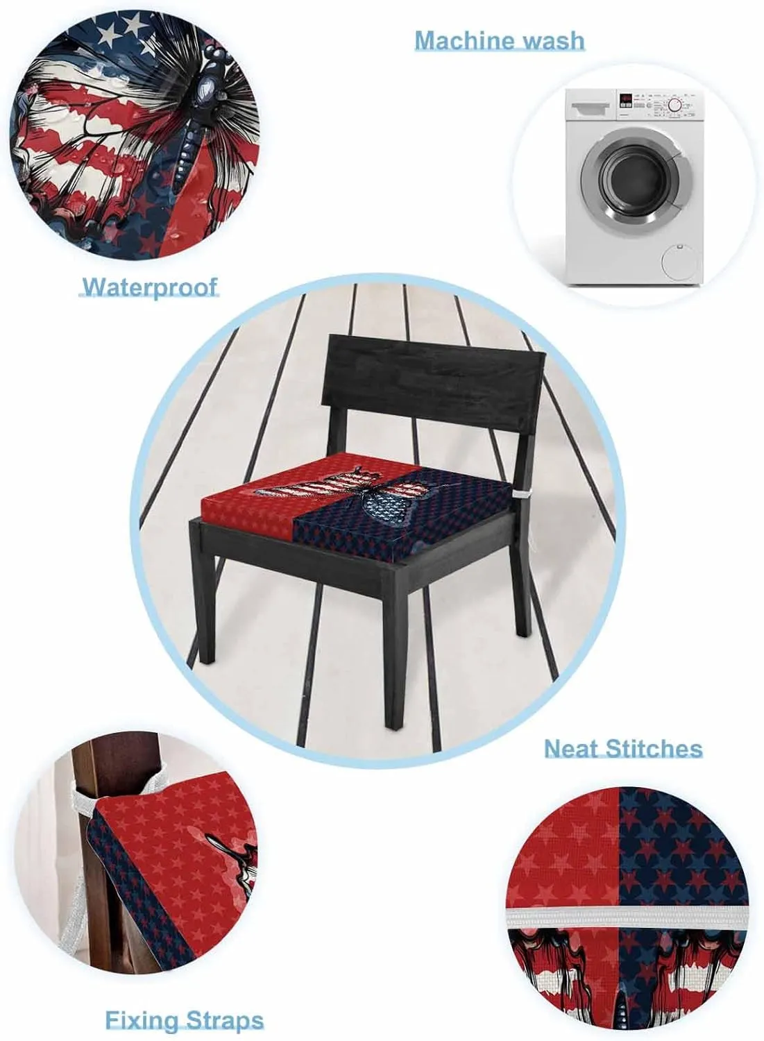 Navy Blue Red Butterfly Outdoor Cushion Chair Cover Set of 2 - Waterproof Couch Seat Covers, Stars Modern Abstract Art Patio Furniture Protector Cushions Slipcovers for Sofa/RV, 22"x20"x4"
