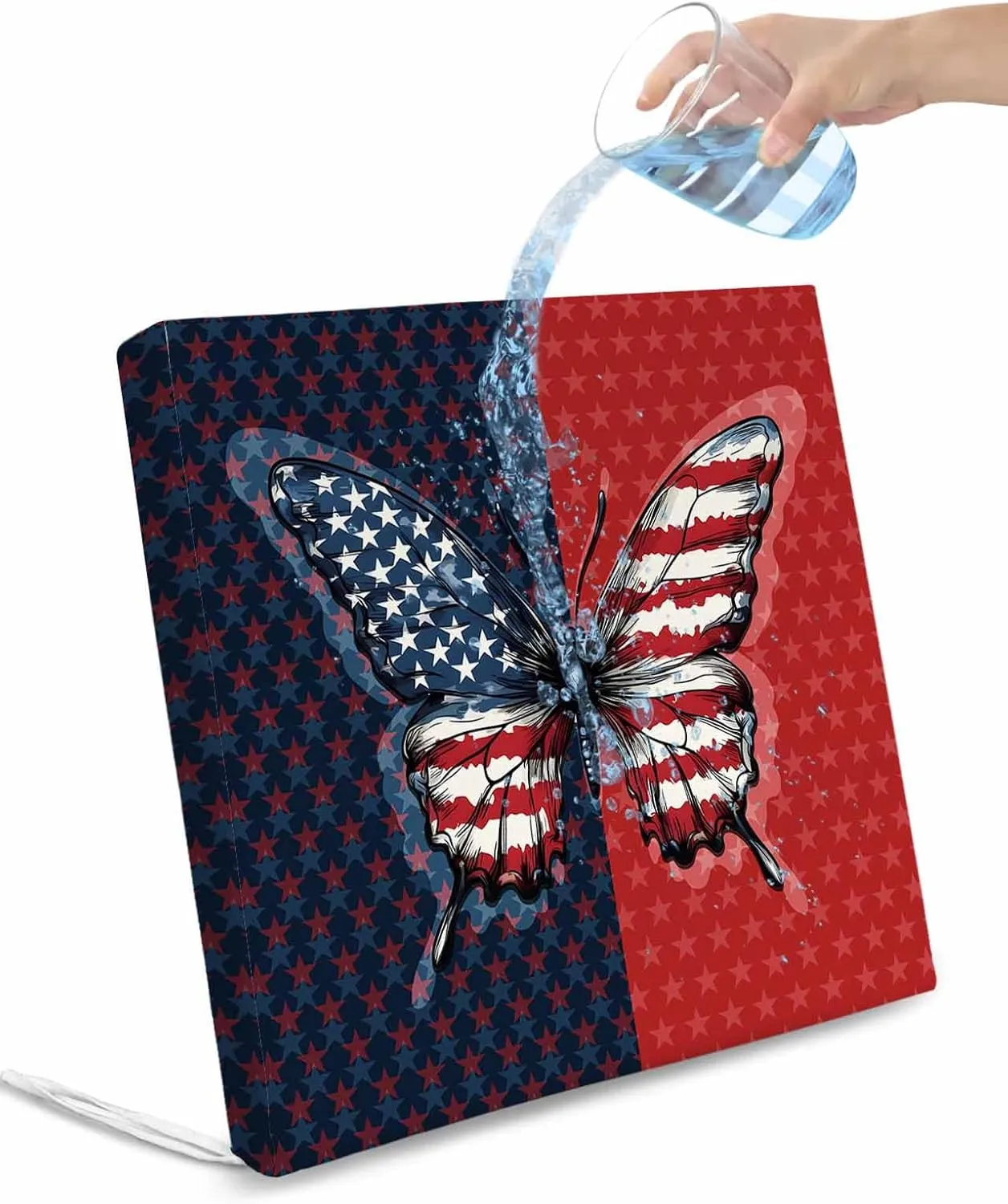 Navy Blue Red Butterfly Outdoor Cushion Chair Cover Set of 2 - Waterproof Couch Seat Covers, Stars Modern Abstract Art Patio Furniture Protector Cushions Slipcovers for Sofa/RV, 22"x20"x4"