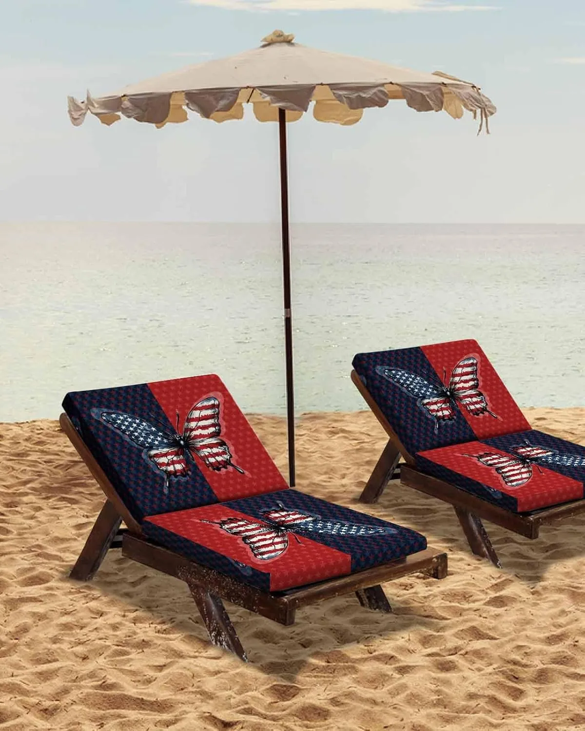 Navy Blue Red Butterfly Outdoor Cushion Chair Cover Set of 2 - Waterproof Couch Seat Covers, Stars Modern Abstract Art Patio Furniture Protector Cushions Slipcovers for Sofa/RV, 22"x20"x4"