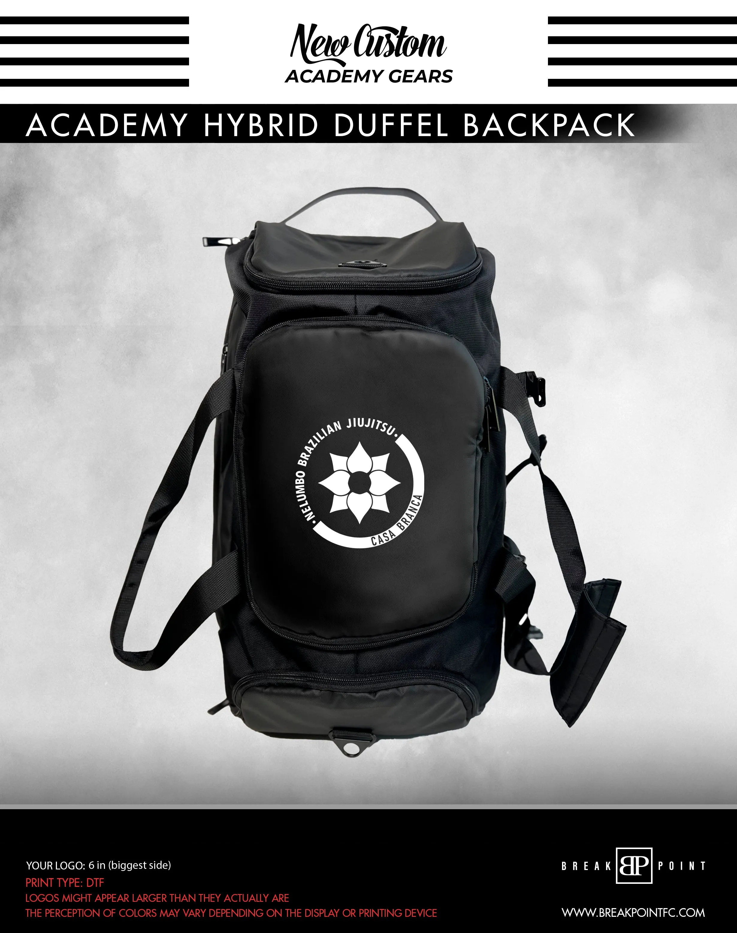 Nelumbo Jiu-Jitsu Casa Branca Academy Hybrid Duffel Backpack #1099