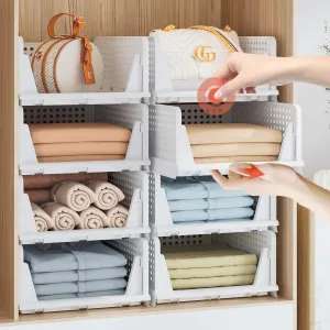Neprock Clothes Organizers and Storage 5 Pack Stackable Plastic Storage Bins Foldable Closet Organizers and Storage for Clothing(5L)