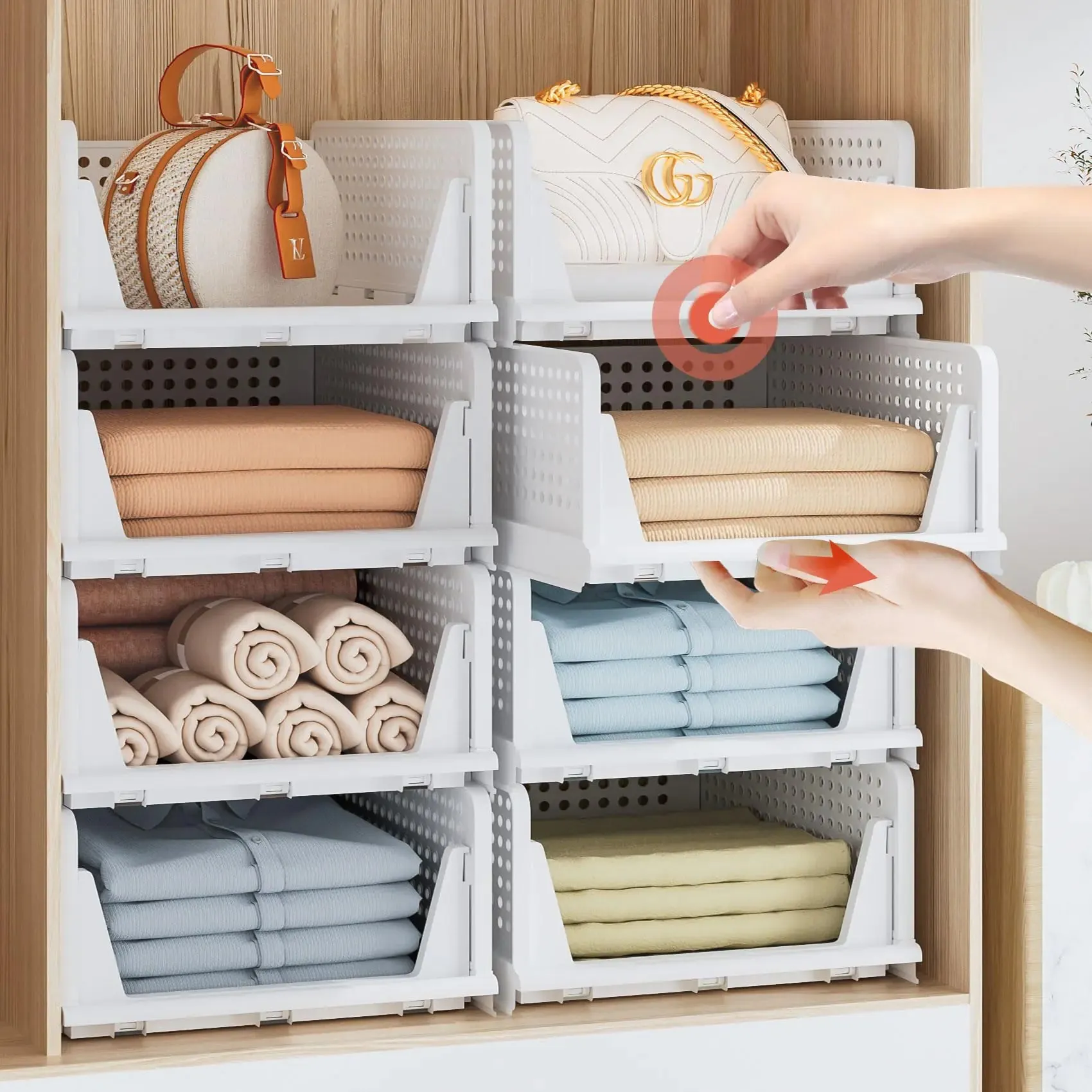 Neprock Clothes Organizers and Storage 5 Pack Stackable Plastic Storage Bins Foldable Closet Organizers and Storage for Clothing(5L)
