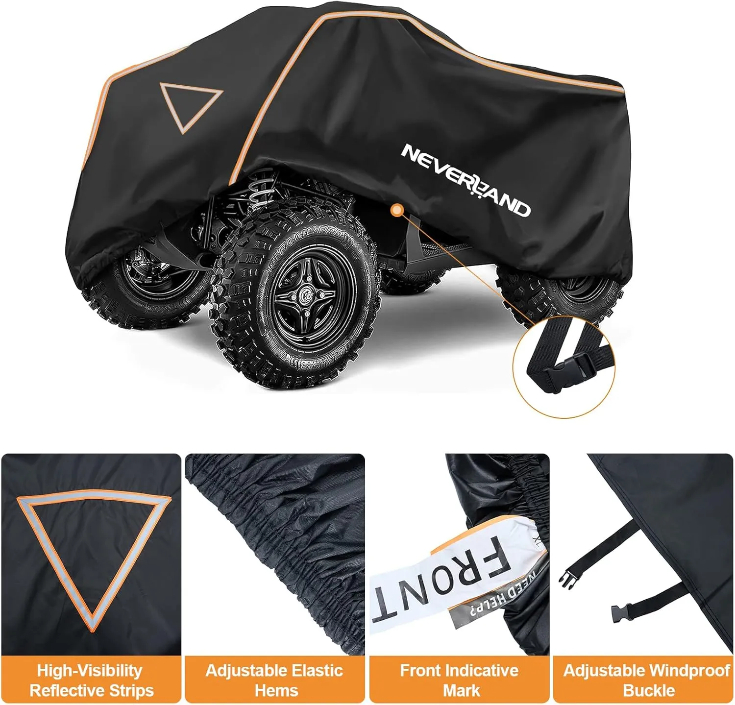 Neverland ATV Cover Waterproof Outdoor Heavy Duty ATV Covers Dustproof Anti-UV 4 Wheeler Cover All Weather Protection Four Wheeler Cover for Polaris Yamaha Suzuki Honda (Black XLarge)