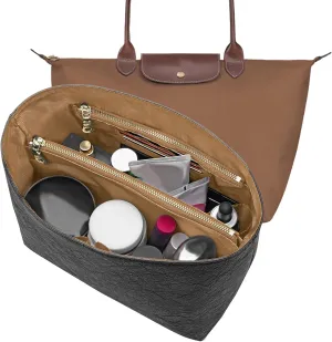 New Dupont Paper Purse Organizer Insert for Longchamp Le Pliage L Handbag Insert (Black&Brown, Large)