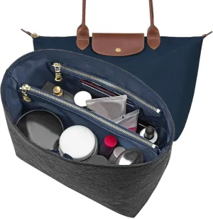 New Dupont Paper Purse Organizer Insert for Longchamp Le Pliage L Handbag Insert (Black&DarkBlue, Large)