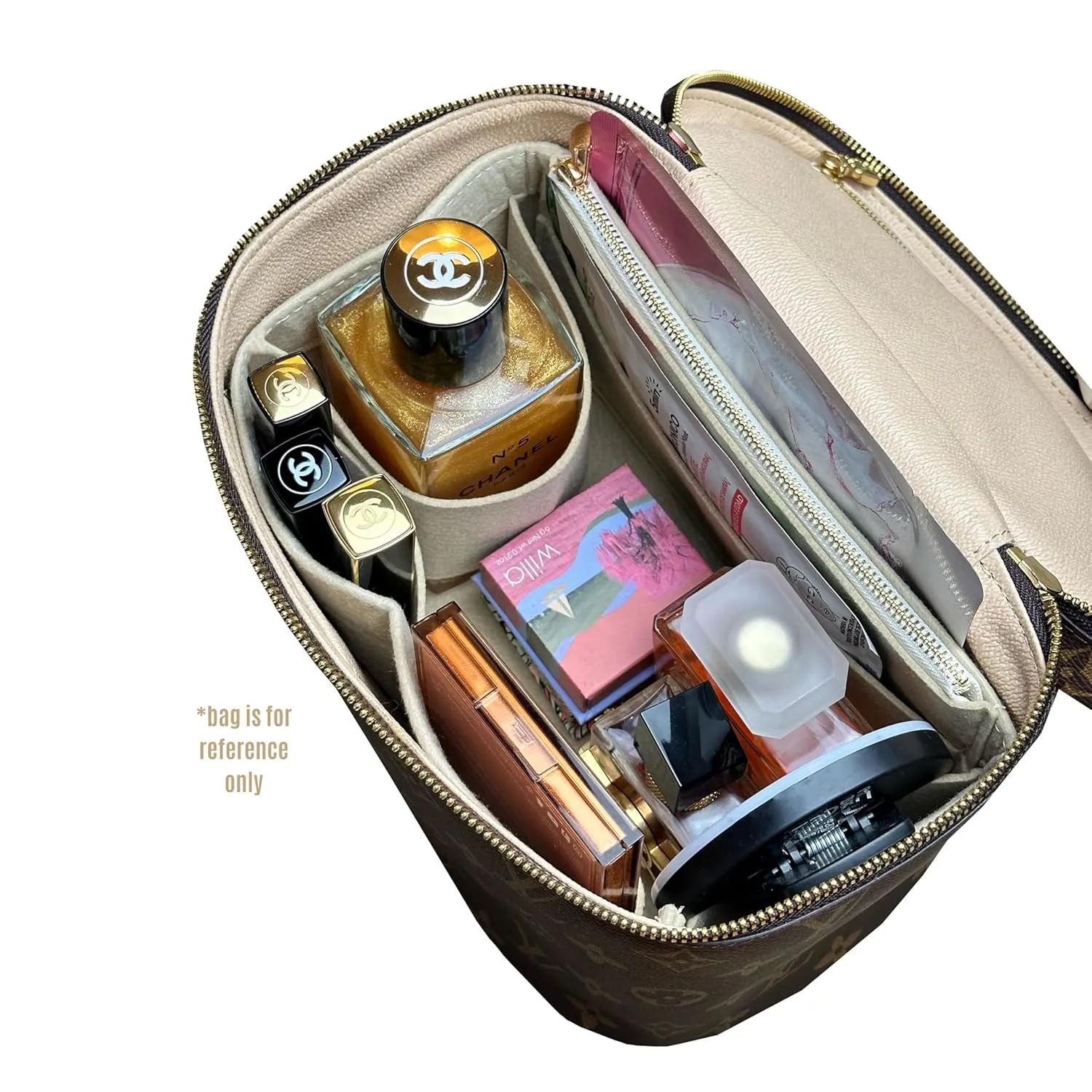 Nice bb Organizer Insert Nice Mini Vanity Organizer Nice Makeup Bag Case Liner Protector Premium Felt Customizable Handmade (Nice Mini, Black)