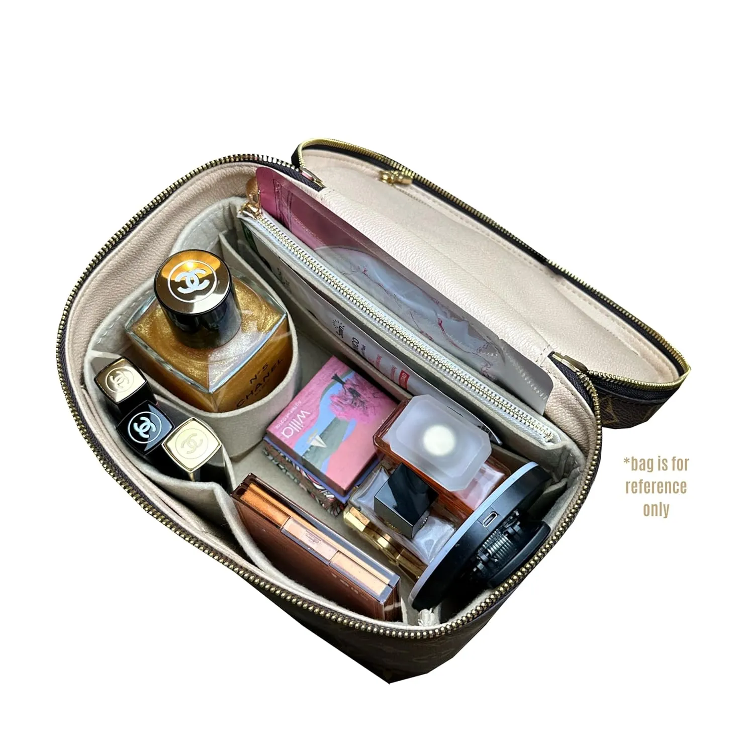 Nice bb Organizer Insert Nice Mini Vanity Organizer Nice Makeup Bag Case Liner Protector Premium Felt Customizable Handmade (Nice Mini, Black)