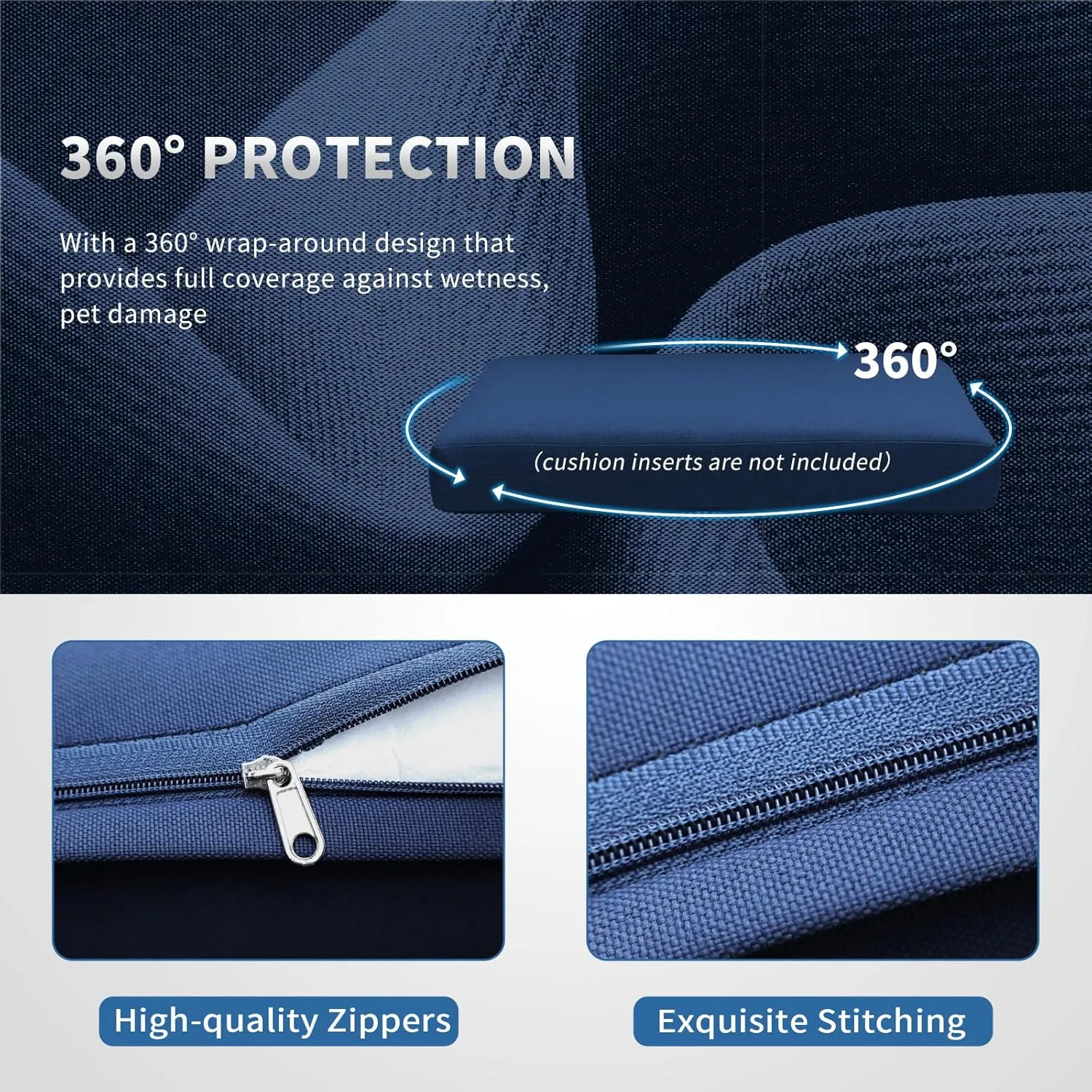 NICESOUL 10-Piece 27“x27 Outdoor Patio Cushion Covers, Olefin Fade/UV-Resistant Sectional Couch Replacement Cover with Zipper, Durable Slipcovers for Outside Exterior, Machine Washable, Navy Blue