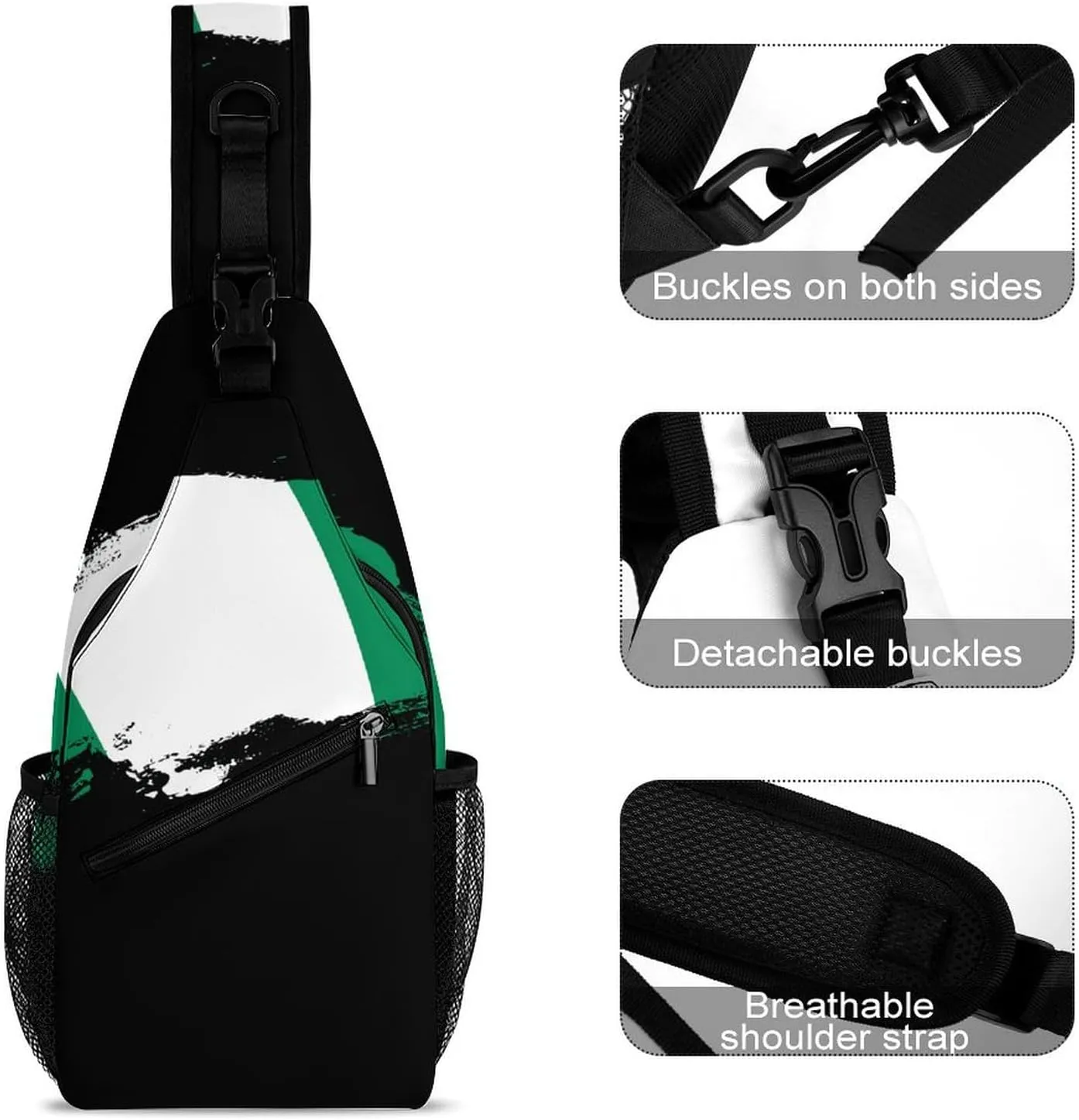 Nigeria Flag Brush Stroke Sling Bag Crossbody Chest Bag Shoulder Bag For Travel Hiking Cycling Camping