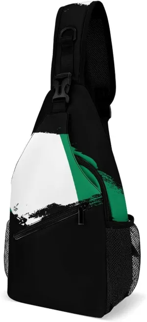 Nigeria Flag Brush Stroke Sling Bag Crossbody Chest Bag Shoulder Bag For Travel Hiking Cycling Camping
