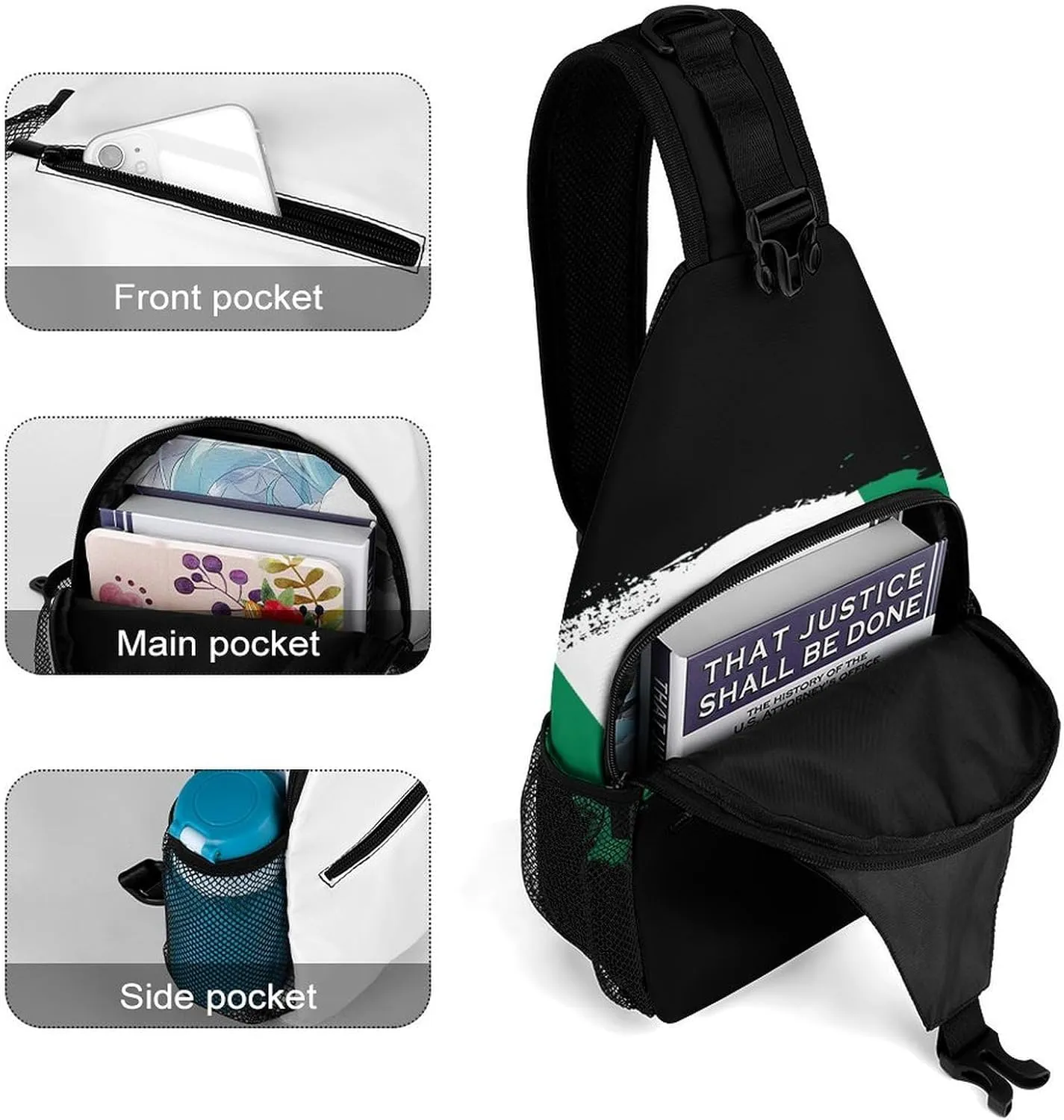 Nigeria Flag Brush Stroke Sling Bag Crossbody Chest Bag Shoulder Bag For Travel Hiking Cycling Camping