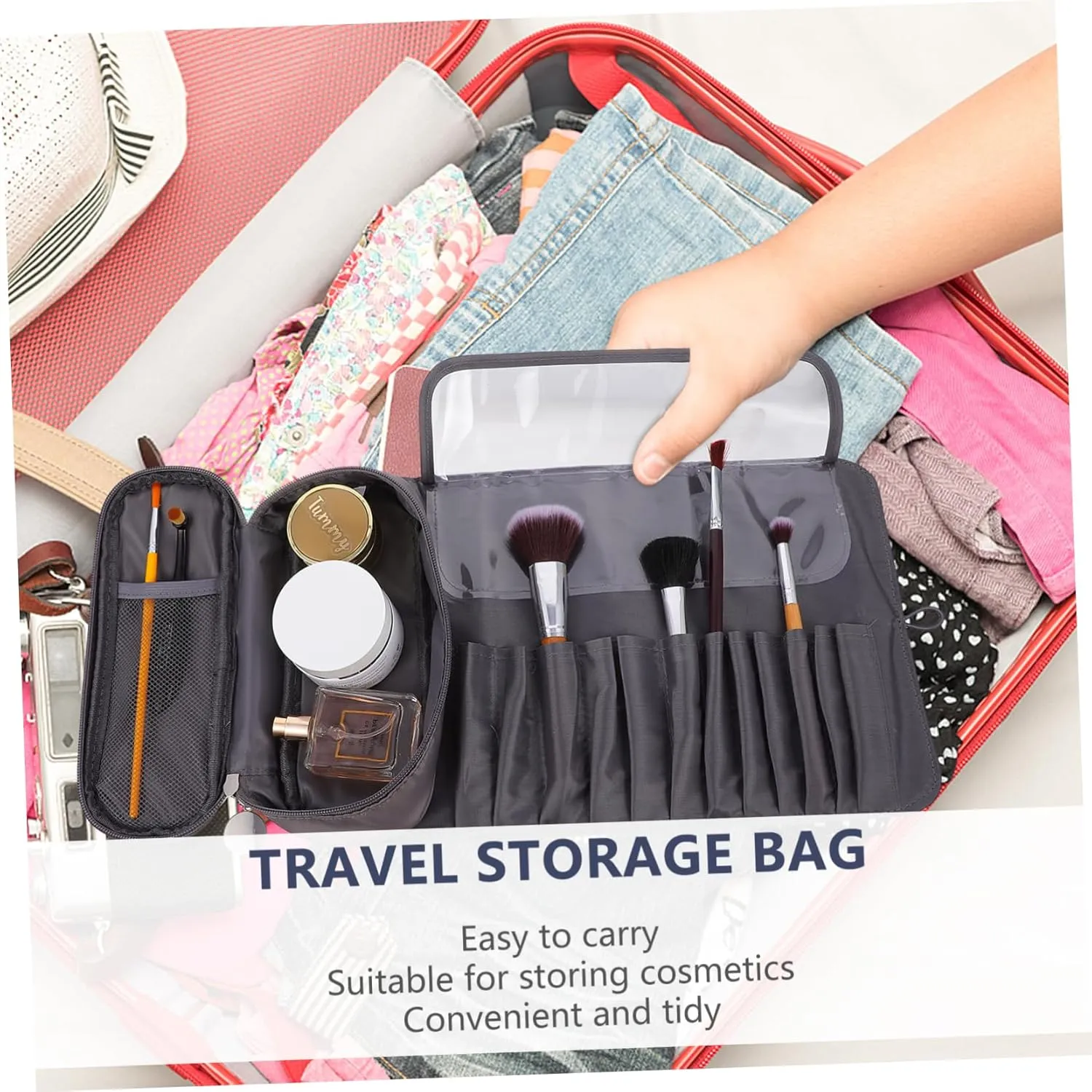 NOLITOY 2pcs Rotating Makeup Brush Pouch White Toiletries Organizer Cosmetic Case Brush Rolling Bag