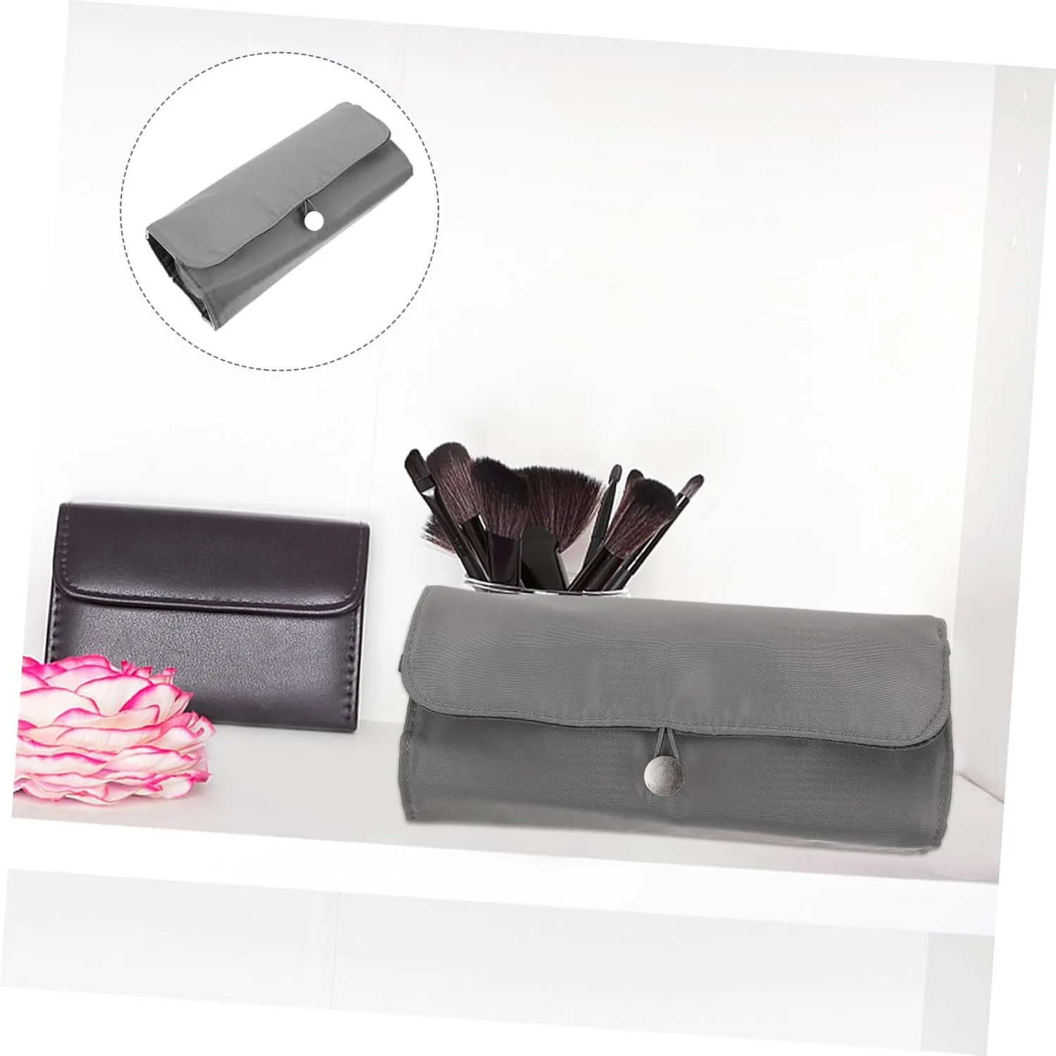 NOLITOY 2pcs Rotating Makeup Brush Pouch White Toiletries Organizer Cosmetic Case Brush Rolling Bag