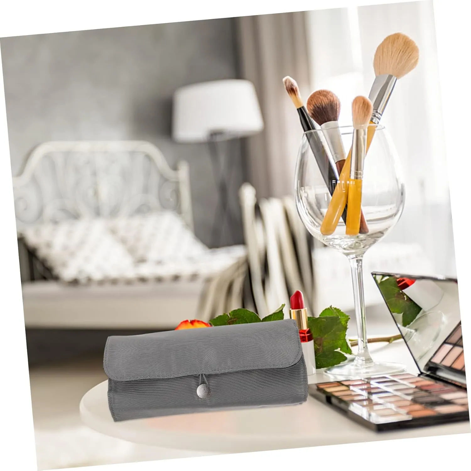 NOLITOY 2pcs Rotating Makeup Brush Pouch White Toiletries Organizer Cosmetic Case Brush Rolling Bag