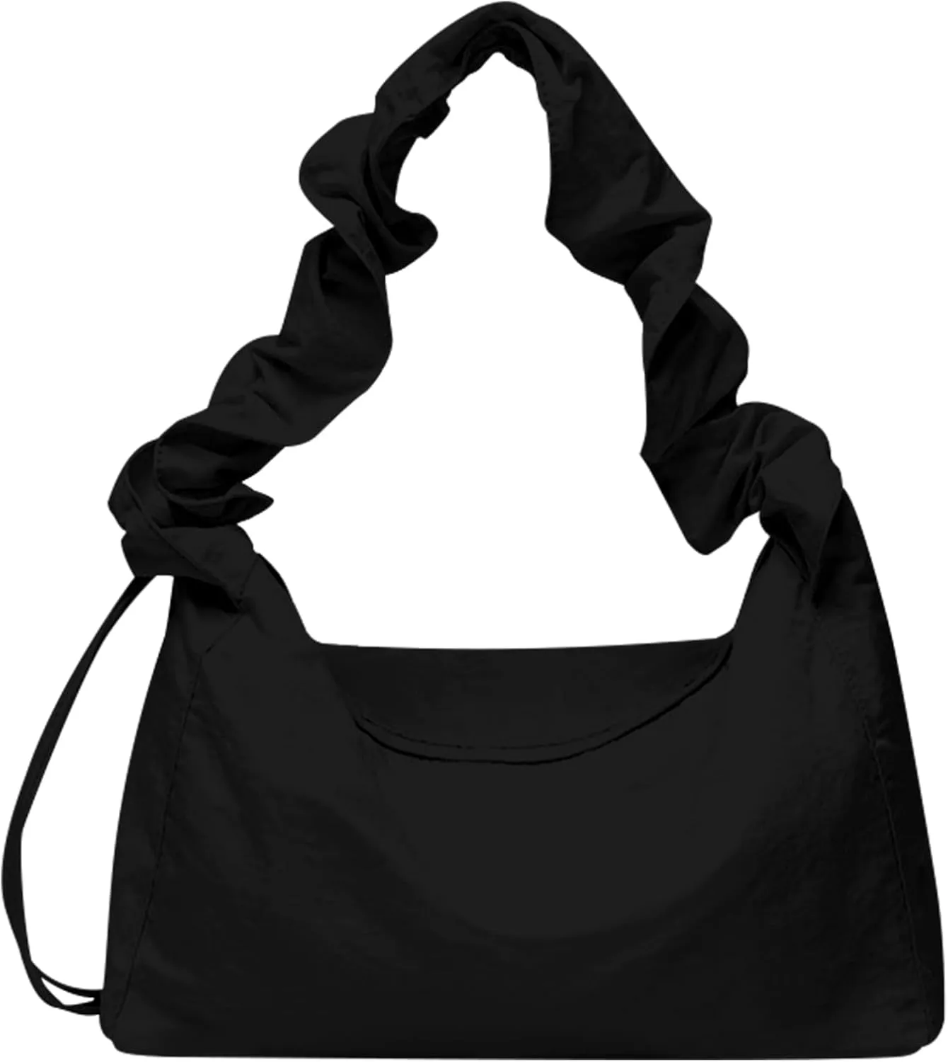 Nylon Crescent Shoulder Bag - Adjustable Strap, Black Handbag Small Purse, Casual Tote Bag for Women, Quilted Half Moon Bag