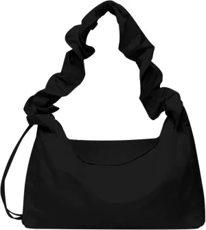 Nylon Crescent Shoulder Bag - Adjustable Strap, Black Handbag Small Purse, Casual Tote Bag for Women, Quilted Half Moon Bag