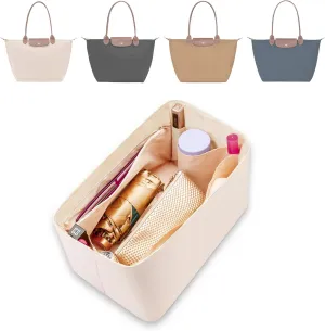 Nylon Water-Repellent Purse Organizer with Zipper Insert for Longchamp Tote Bag (Pearl White, Handbag M & Tote bag L)