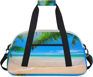 Ocean Beaches Gym Duffel Bag for Men Women Palm Leaves Sports Tote Bag with Adjustable Shoulder Strap for Dance Gymnastics Traveling Outdoor Camping Overnight Stay