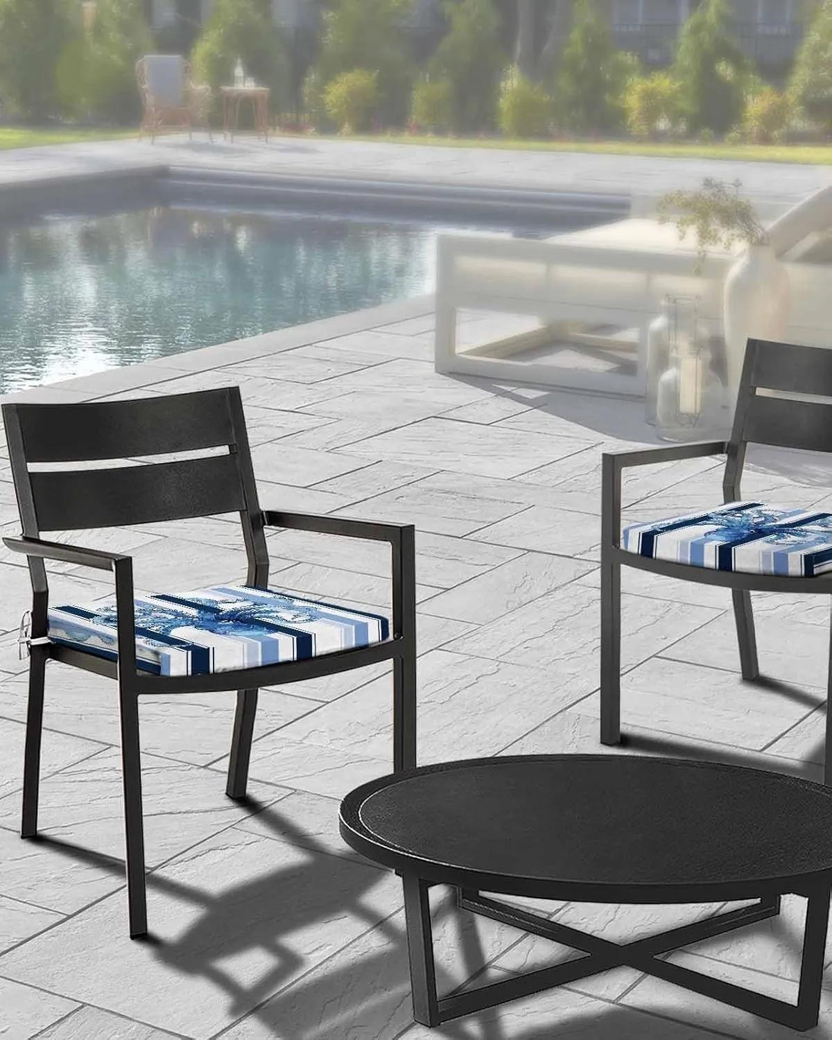 Ocean Octopus Outdoor Cushion Chair Cover Set of 2 - Waterproof Couch Seat Covers, Watercolor Navy Blue Aqua Stripe Modern Patio Furniture Protector Cushions Slipcovers for Sofa/RV, 24"x24"x4"