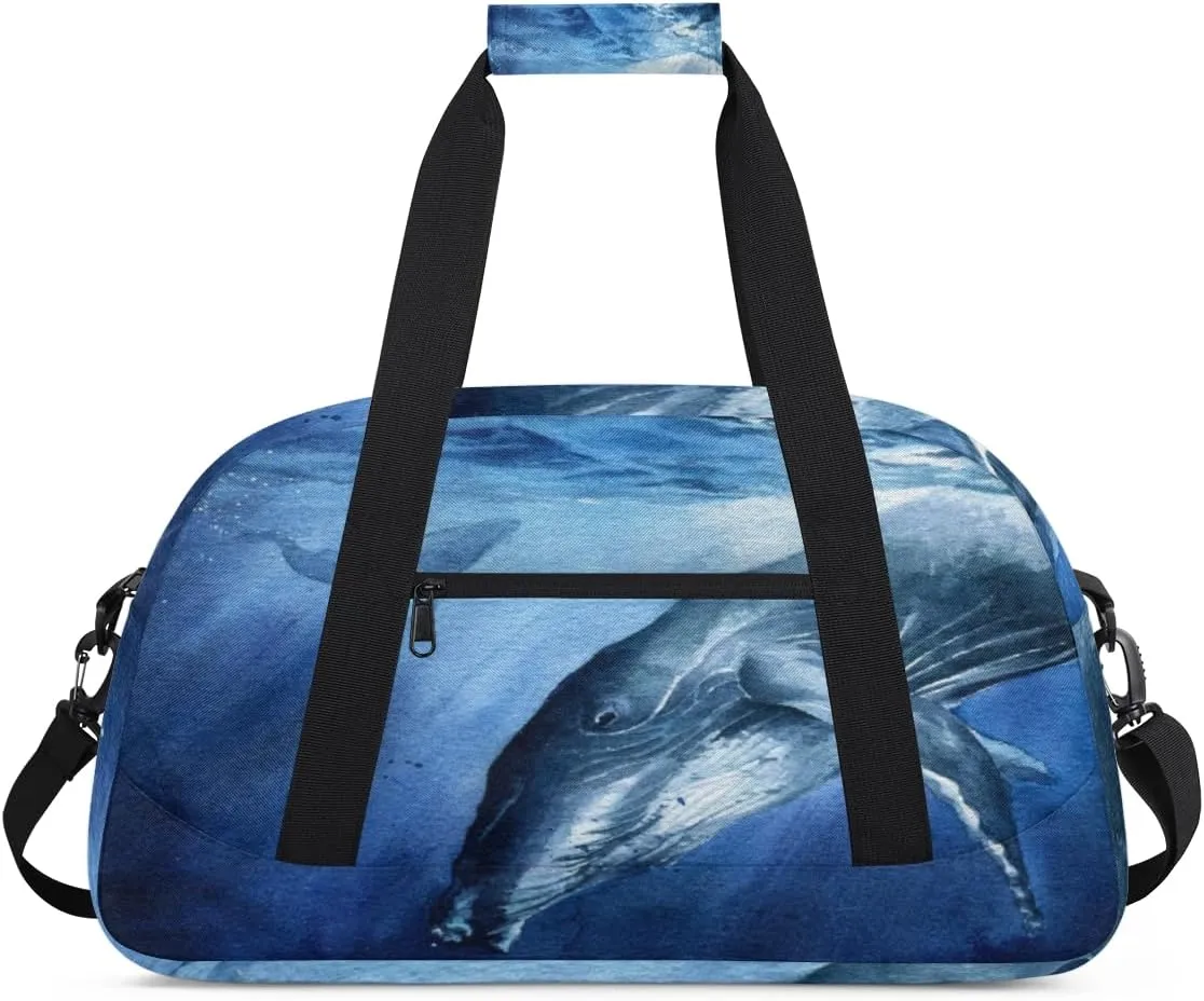 Ocean Whale Gym Duffel Bag for Men Women Ink Painting Sports Tote Bag with Adjustable Shoulder Strap for Dance Gymnastics Traveling Outdoor Camping Overnight Stay