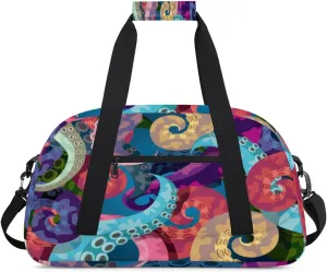 Octopus Tentacles Gym Duffel Bag for Men Women Coloured Octopus Sports Tote Bag with Adjustable Shoulder Strap for Dance Gymnastics Traveling Outdoor Camping Overnight Stay
