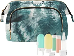 ODAWA Quilted Cosmetic Bag with 9-Piece Accessory Set, Animal Painting030 Travel Cosmetic Organizer Toiletry Bag Makeup Bag Travel Cosmetic Bag Toiletry Bag Organizer Pouch