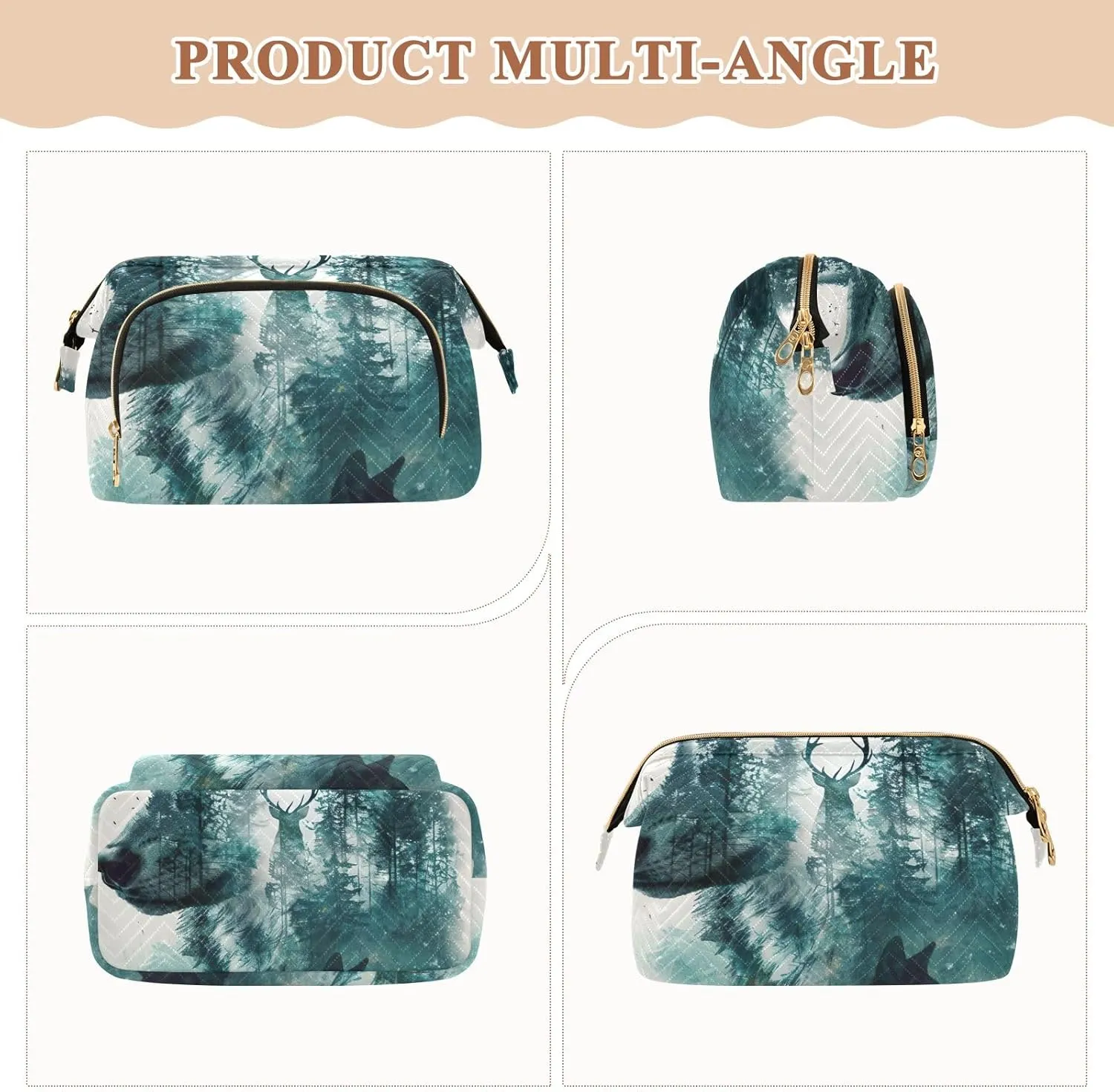 ODAWA Quilted Cosmetic Bag with 9-Piece Accessory Set, Animal Painting030 Travel Cosmetic Organizer Toiletry Bag Makeup Bag Travel Cosmetic Bag Toiletry Bag Organizer Pouch