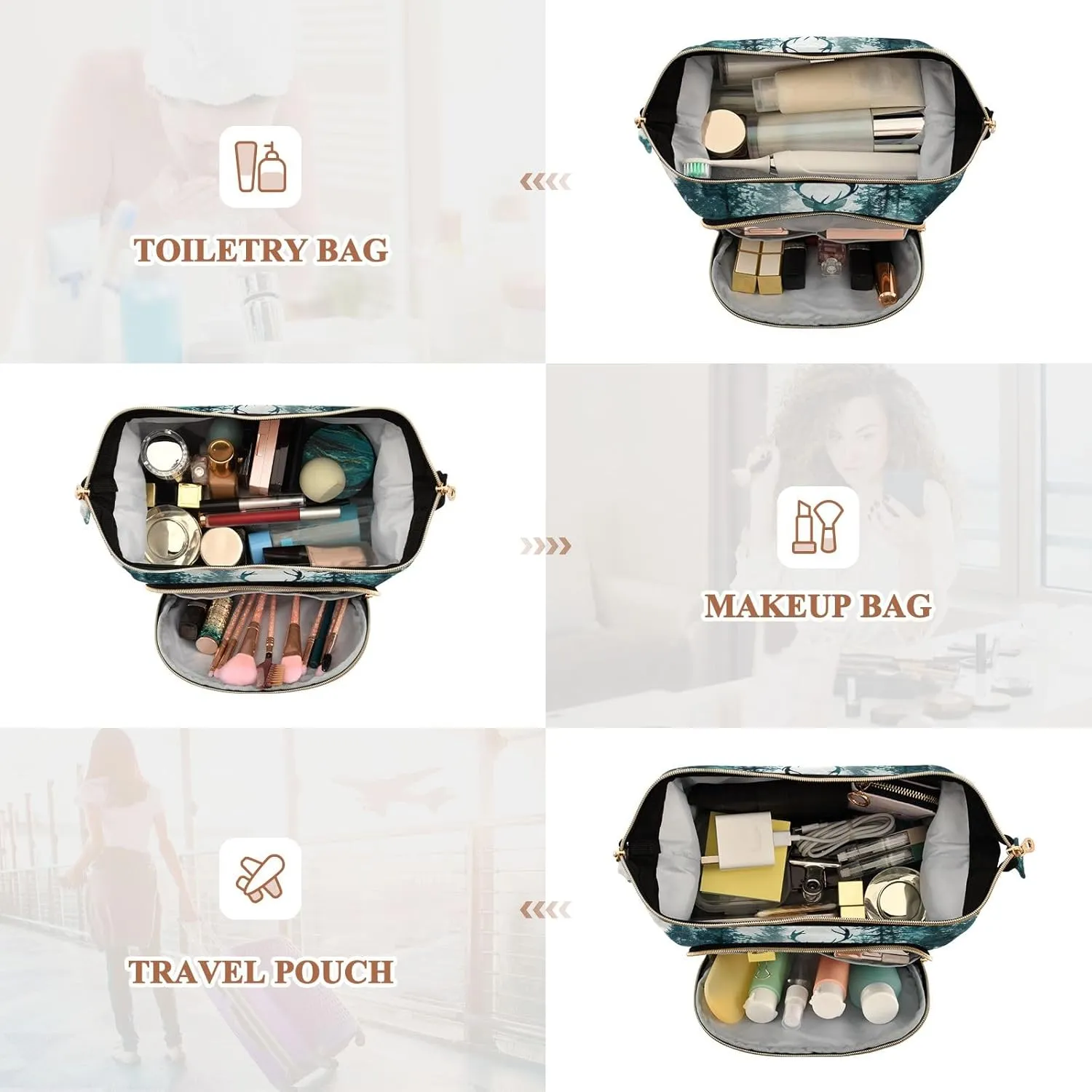 ODAWA Quilted Cosmetic Bag with 9-Piece Accessory Set, Animal Painting030 Travel Cosmetic Organizer Toiletry Bag Makeup Bag Travel Cosmetic Bag Toiletry Bag Organizer Pouch