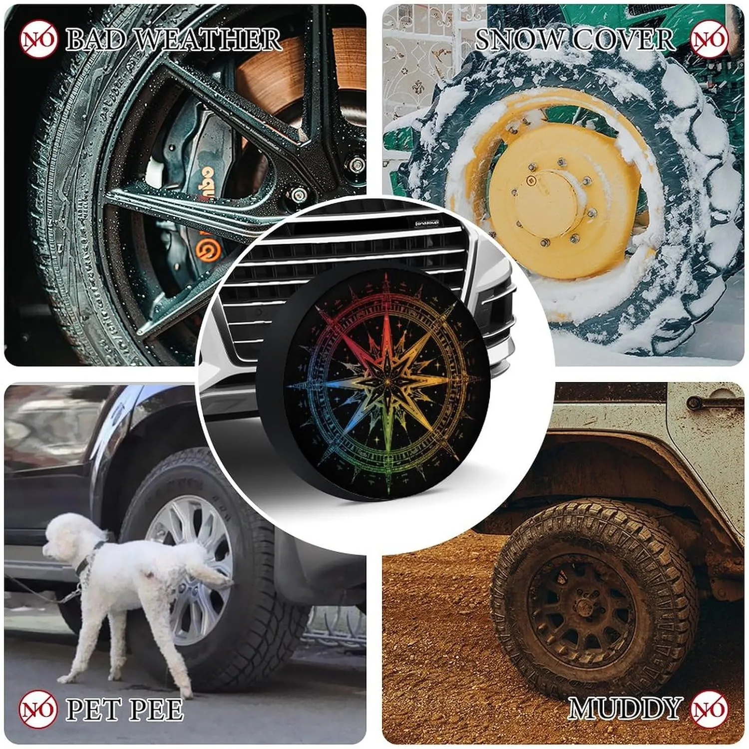 Old Compass Fashion Spare Tire Cover Waterproof Wheel Covers Car Accessories for Travel Camping
