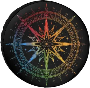Old Compass Fashion Spare Tire Cover Waterproof Wheel Covers Car Accessories for Travel Camping