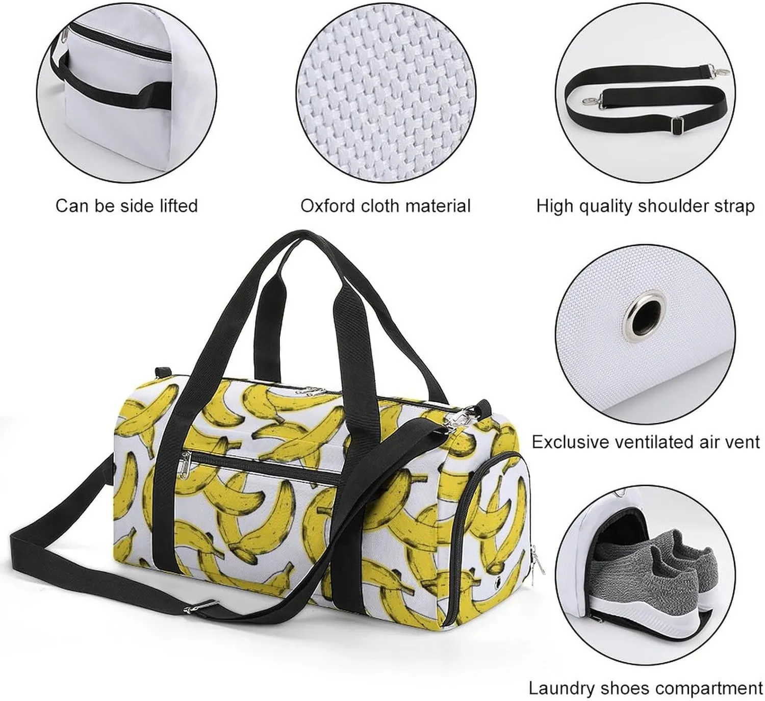 Old Print Bananas Pattern Sports Tote Gym Bag for Women Men, Overnight Bag with Shoe Compartment Water Resistant