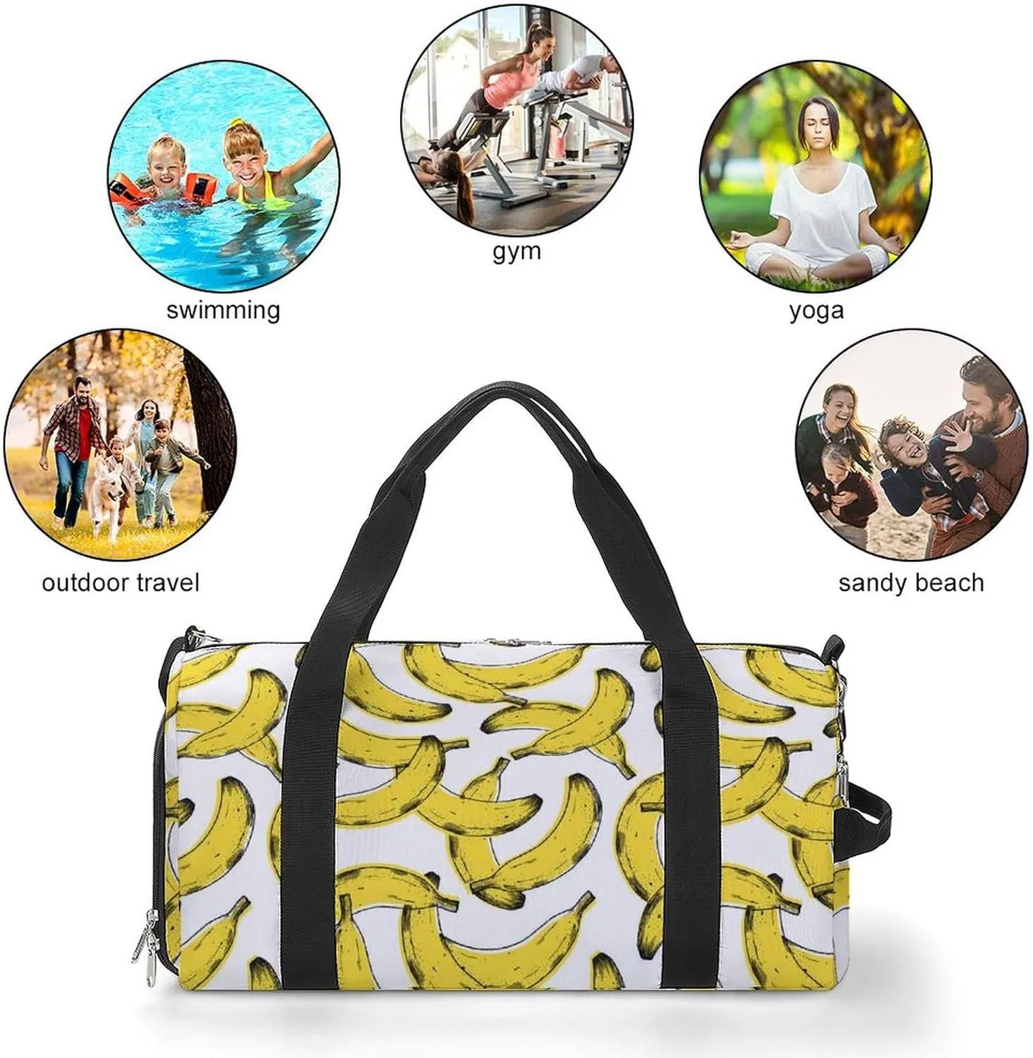 Old Print Bananas Pattern Sports Tote Gym Bag for Women Men, Overnight Bag with Shoe Compartment Water Resistant