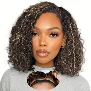 Ombre Glueless Wigs Human Hair Pre Plucked Pre Cut Short Curly Bob Wig Human Hair Highlight 5x5 HD Lace Closure Wigs Human Hair C Part Balayage Water Wave Lace Front Wigs For Balck Women 1B/27 12Inch