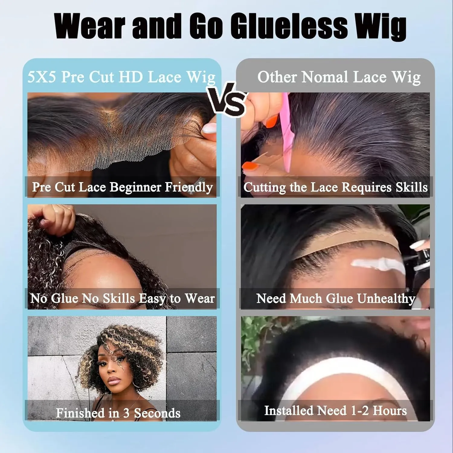 Ombre Glueless Wigs Human Hair Pre Plucked Pre Cut Short Curly Bob Wig Human Hair Highlight 5x5 HD Lace Closure Wigs Human Hair C Part Balayage Water Wave Lace Front Wigs For Balck Women 1B/27 12Inch
