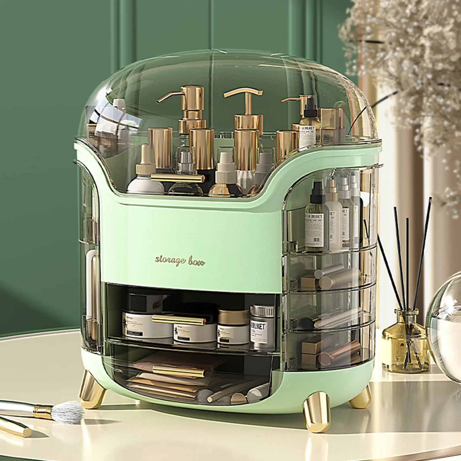 Omeily Upgrade Large Makeup Organizer Countertop Vanity Case Skin Care Cosmetic Storage Box Bathroom Counter Perfume Skincare Organizers Make Up Caddy Gift for Women Girls Clear Design Easy Visibility