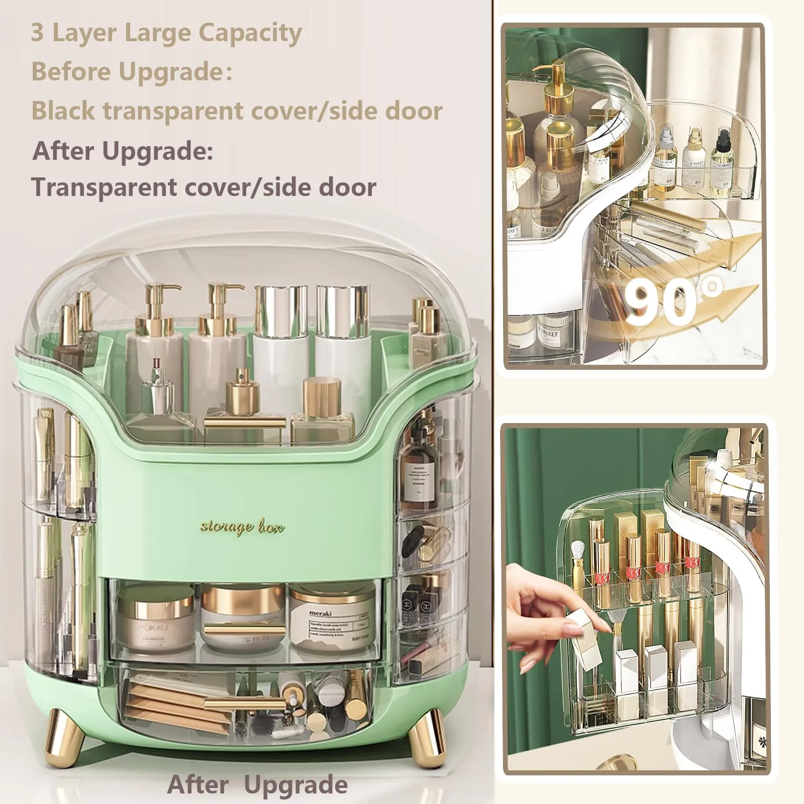 Omeily Upgrade Large Makeup Organizer Countertop Vanity Case Skin Care Cosmetic Storage Box Bathroom Counter Perfume Skincare Organizers Make Up Caddy Gift for Women Girls Clear Design Easy Visibility