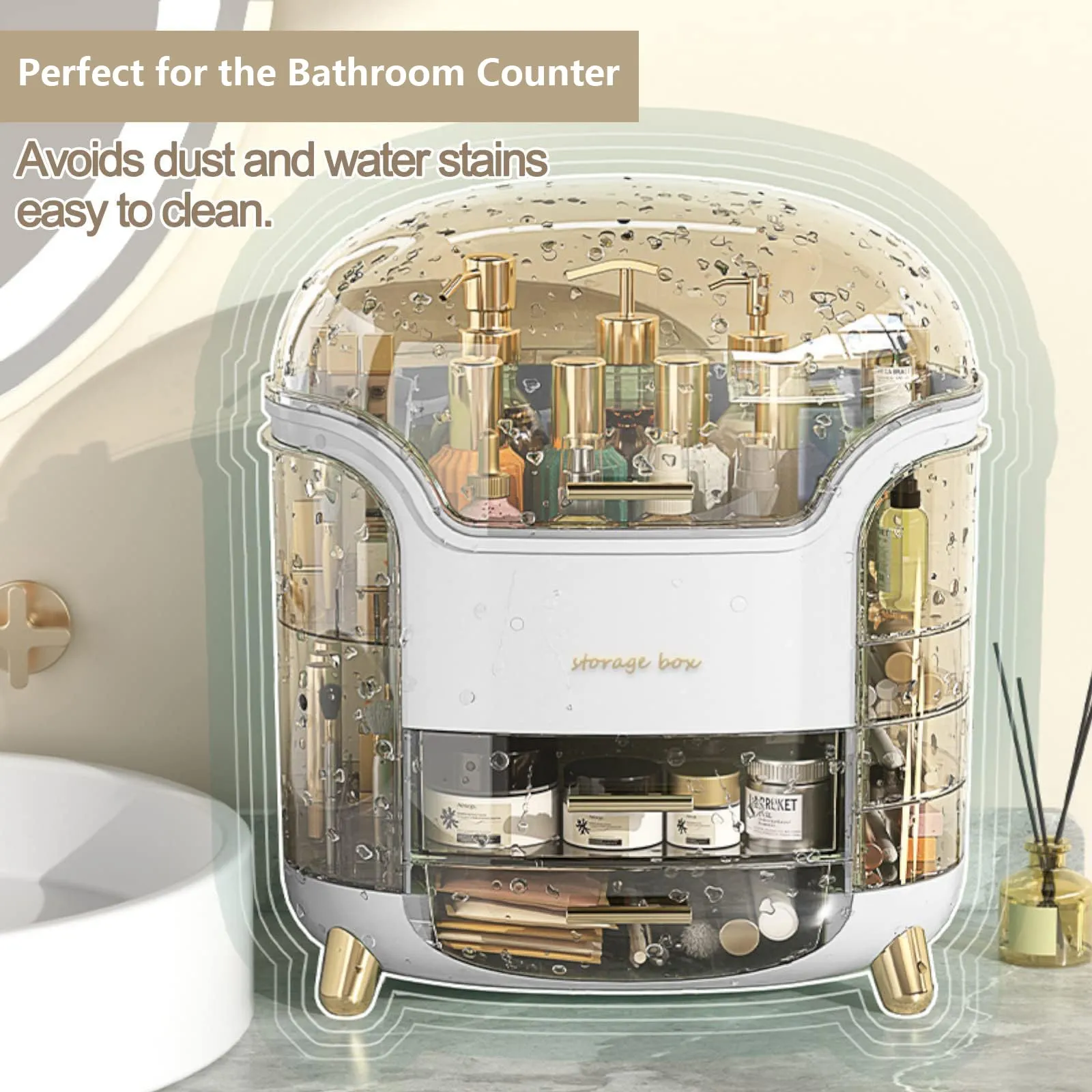 Omeily Upgrade Large Makeup Organizer Countertop Vanity Case Skin Care Cosmetic Storage Box Bathroom Counter Perfume Skincare Organizers Make Up Caddy Gift for Women Girls Clear Design Easy Visibility