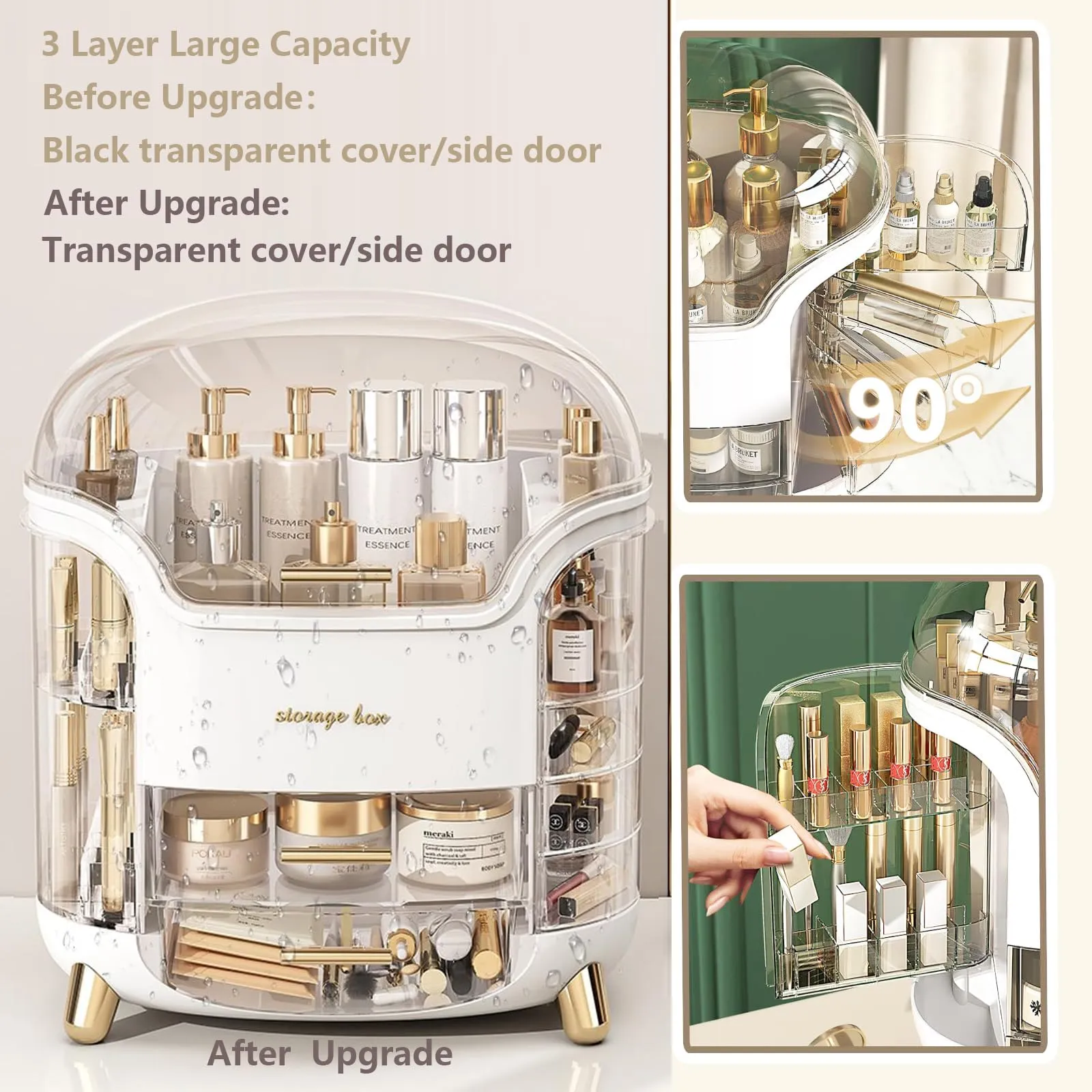Omeily Upgrade Large Makeup Organizer Countertop Vanity Case Skin Care Cosmetic Storage Box Bathroom Counter Perfume Skincare Organizers Make Up Caddy Gift for Women Girls Clear Design Easy Visibility