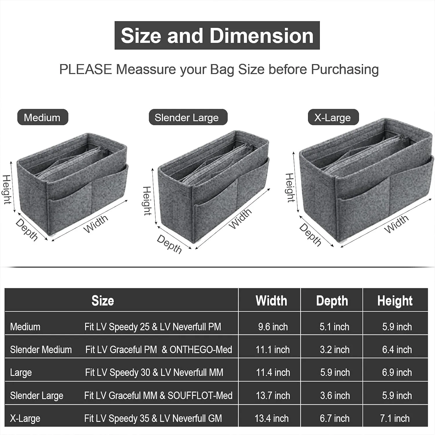 OMYSTYLE Purse Organizer Insert, Felt Tote Bag Organizer Insert with 5 Sizes, Handbag Dividers for Inside Purse, Compatible with Longchamp, Neverful, Speedy and More