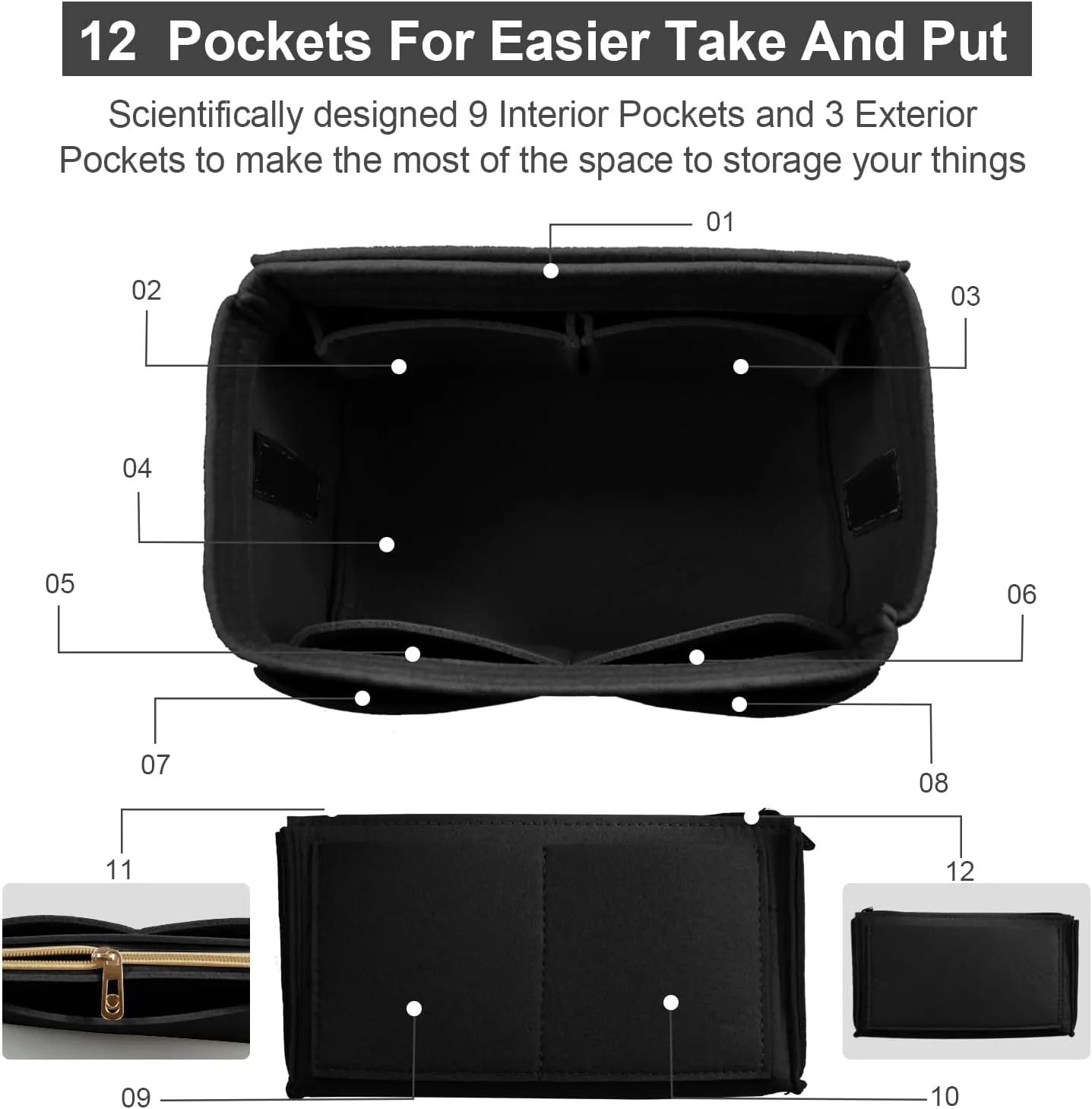 OMYSTYLE Purse Organizer Insert, Felt Tote Bag Organizer Insert with 5 Sizes, Handbag Dividers for Inside Purse, Compatible with Longchamp, Neverful, Speedy and More