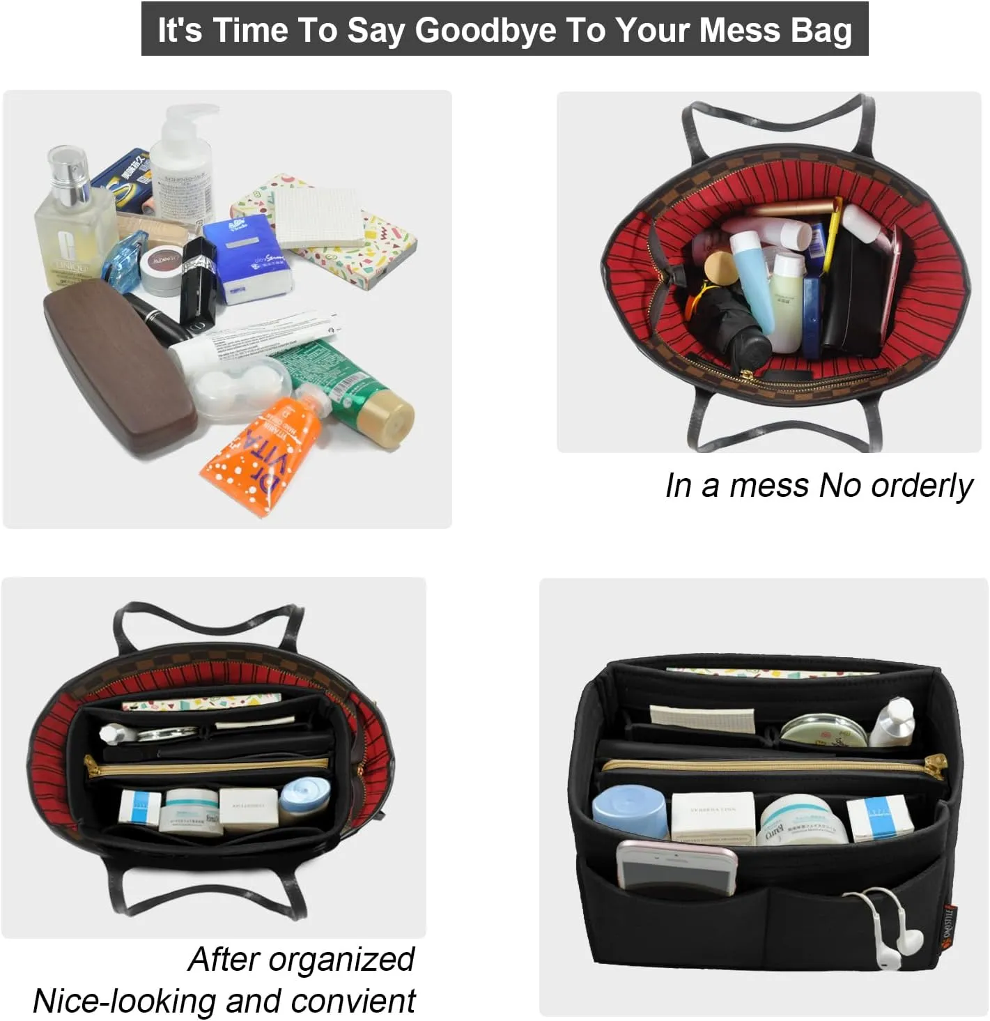 OMYSTYLE Purse Organizer Insert, Felt Tote Bag Organizer Insert with 5 Sizes, Handbag Dividers for Inside Purse, Compatible with Longchamp, Neverful, Speedy and More