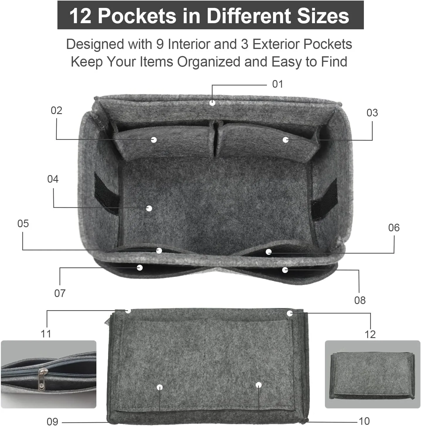 OMYSTYLE Purse Organizer Insert, Felt Tote Bag Organizer Insert with 5 Sizes, Handbag Dividers for Inside Purse, Compatible with Longchamp, Neverful, Speedy and More