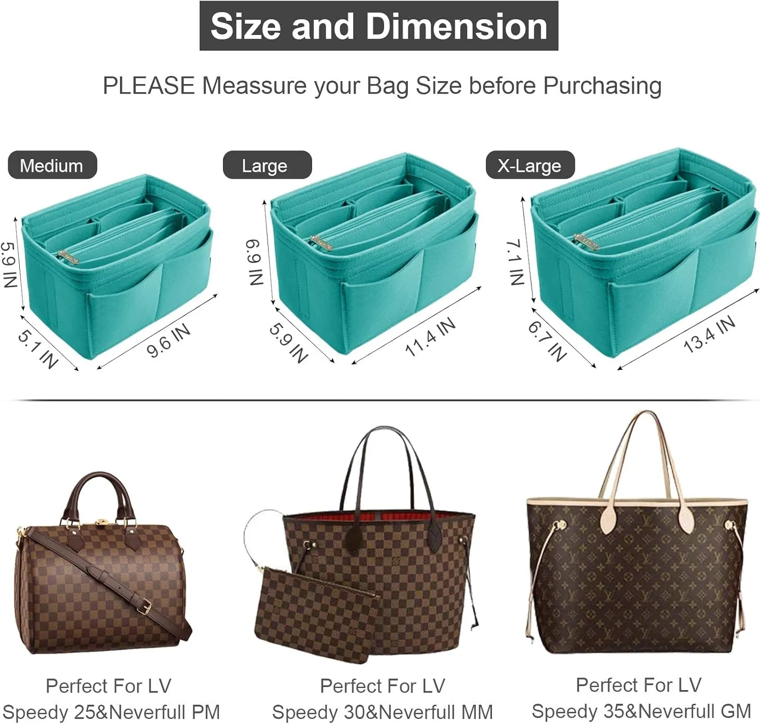 OMYSTYLE Purse Organizer Insert, Felt Tote Bag Organizer Insert with 5 Sizes, Handbag Dividers for Inside Purse, Compatible with Longchamp, Neverful, Speedy and More