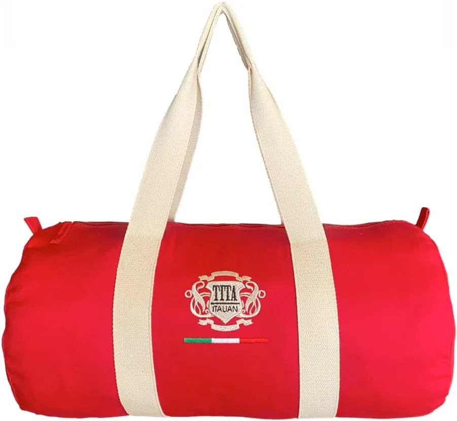 Organic Cotton round Duffel Bag (Red with Silver)