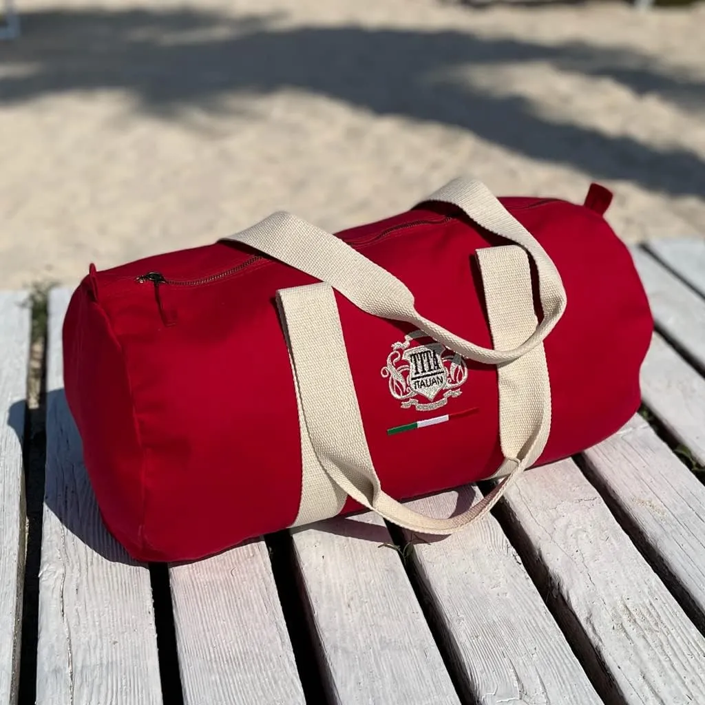 Organic Cotton round Duffel Bag (Red with Silver)