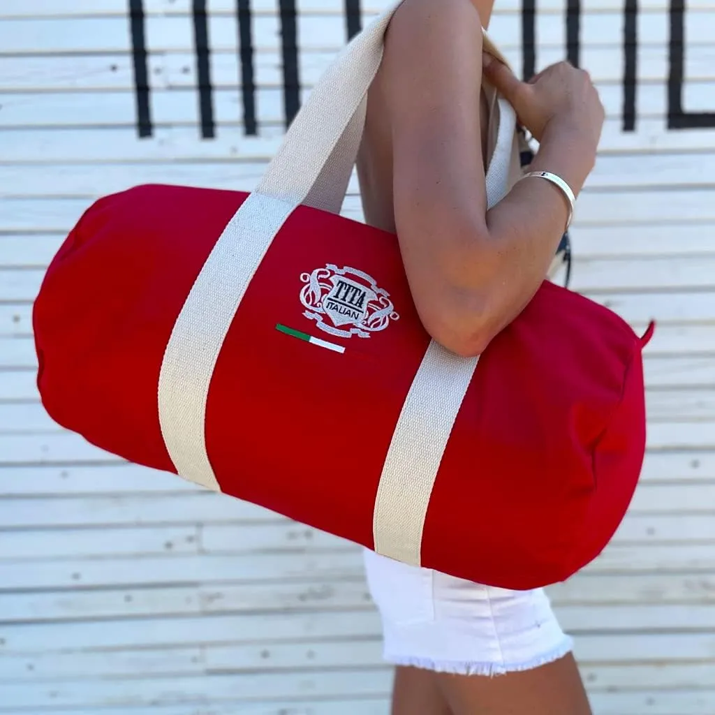 Organic Cotton round Duffel Bag (Red with Silver)