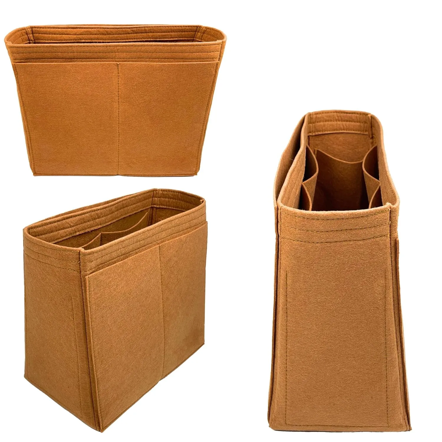 Organizer for Andia.mo, Felt Insert with Key Chain, Reinforced Base, Trapezoid Shape (East West, Chocolate)
