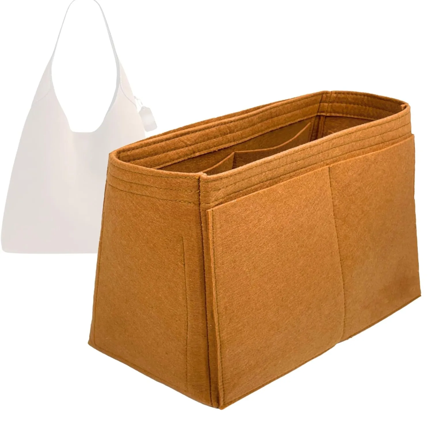 Organizer for Brooklyn Shoulder Bag 23 | 28 | 39, Felt Insert with Key Chain, Reinforced Base, Trapezoid Shape (Size 28, Wood)