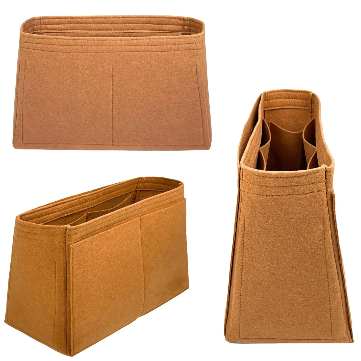 Organizer for Brooklyn Shoulder Bag 23 | 28 | 39, Felt Insert with Key Chain, Reinforced Base, Trapezoid Shape (Size 28, Wood)