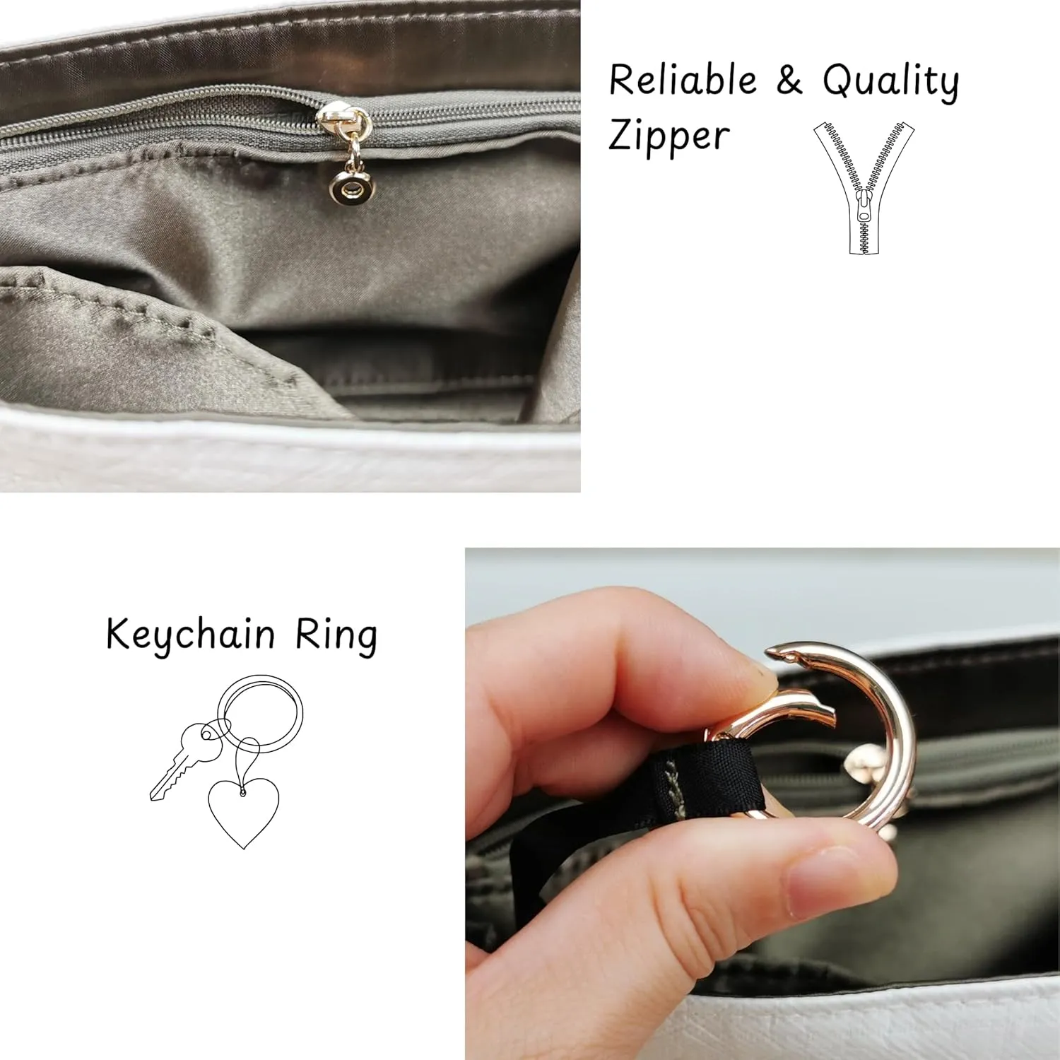 Organizer for CarryAll PM, MM, BB, Lightweight Bag Insert, DupontPaper and Satin Silk Liner, 34 Interior Colors (MM, Beige)
